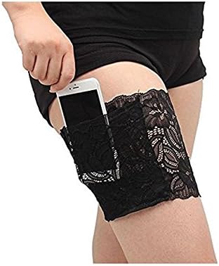 Mttheaw Fashion Women Pocket Elastic Anti-Chafing Elastic Lace Thigh Band-Black M 1PC