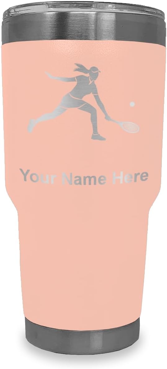 LaserGram 20oz Vacuum Insulated Tumbler Mug, Tennis Player Woman, Personalized Engraving Included (Dark Purple)
