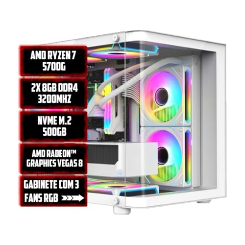 PC GAMER AMD WHITE RYZEN 7 5700G 16GB 3200MHZ NVME 512GB 600W BIVOLT RADEON VEGA 8