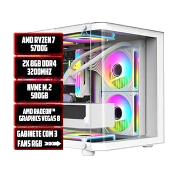 PC GAMER AMD WHITE RYZEN 7 5700G 16GB 3200MHZ NVME 512GB 600W BIVOLT RADEON VEGA 8