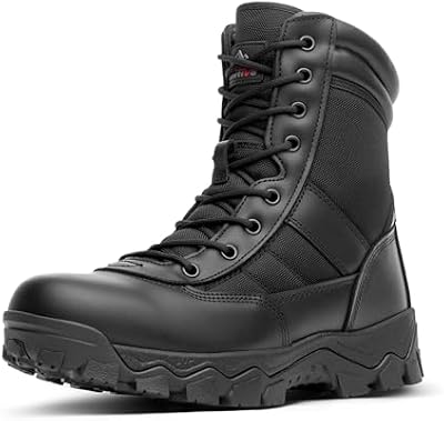 NORTIV 8 Men's Tactical Military Work Boots – Black Side‑Zipper, Size 11