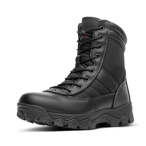 NORTIV 8 Men's Tactical Military Work Boots Side Zipper Outdoor Motorcycle Combat Boots 8 Inches 2.0 Trooper-pro,Size 10,Black,Trooper-PRO