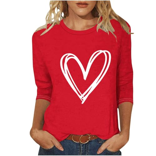 2025 Camiseta Mujer de Manga Corta Moda Casual Estampado Amor San Valentín Regalo 3/4 Manga Cuello Redondo Tumblr Túnica Tops Fiesta T-Shirt Camisa Original Verano Basic tee Talla Grande