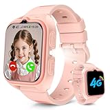Baolubao Smartwatch Kinder mit SIM-Kartensteckplatz, LBS+WLAN+GPS-Tracker, Uhr Unterstützt 4G, Taschenlampe, SOS Notruf, Telefonanruf, Sprachchat, Schulmodus, IP 67, Kinderuhr für Mädchen Geschenke