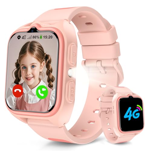Baolubao Smartwatch Kinder mit SIM-Kartensteckplatz, LBS+WLAN+GPS-Tracker, Uhr Unterstützt 4G, Taschenlampe, SOS Notruf, Telefonanruf, Sprachchat, Schulmodus, IP 67, Kinderuhr für Mädchen Geschenke
