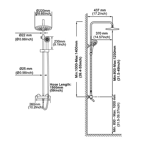 Exposed Shower System With Thermostatic 8 Inch Round Shower Head Matte Black Wall Mount Adjustable Handheld Sprayer And Tub Spout Bathroom Mixer Combo Set With Trim Kit 3 Function Shower Faucet #TOP5