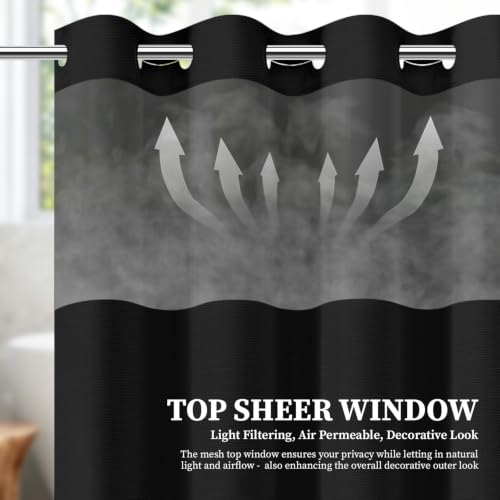 BTTN 72x78 Ringless Linen Textured Shower Curtain with Snap in Liner, Black by BTTN - Used condition - Image 8