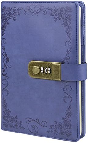 Soft PU Leather Writing Journal Portable A5 Travel Diary Lined Pages Business Notepad Vintage Embossed Notebook with Combination Lock, Card Slots, Pen Loop, 100 Sheets