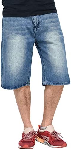 Yeokou Men's Loose Hip Hop Cropped Jeans Work Denim Shorts with Cargo Pockets (34, Style13Blue)