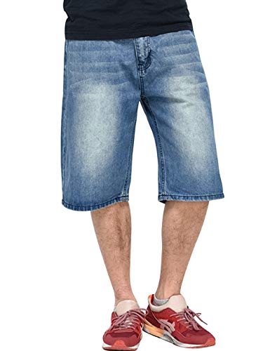 Yeokou Men's Loose Hip Hop Cropped Jeans Work Denim Shorts With Cargo Pockets (34, Style13Blue) #TOP7