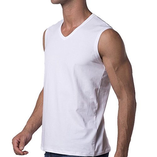 Y2Y2 Men's Sleeveless V-Neck T-Shirt, White, Xl (46"-48") #TOP1