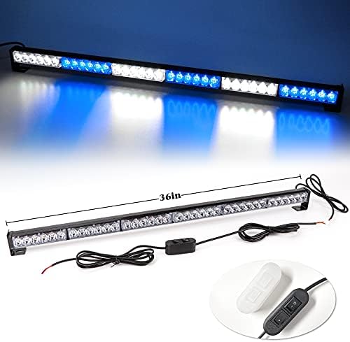 SMALLFATW Emergency Strobe Light Bar 36" 36 LED 16 Flashing Modes Super Bright Waterproof Aluminium Housing Adjustable Bracket Emergency Light for Car Trucks Vehicles, Blue&White