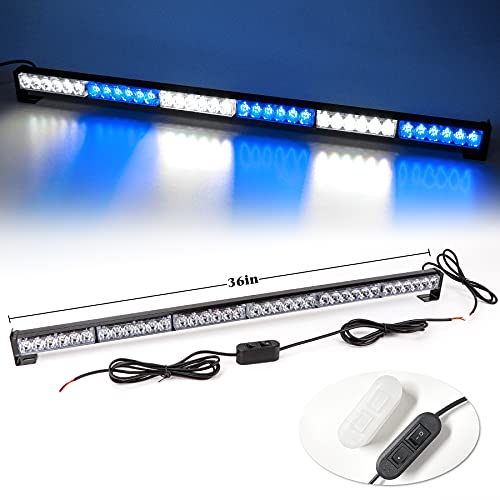 Smallfatw Emergency Strobe Light Bar 36" 36 Led 16 Flashing Modes Super Bright Waterproof Aluminium Housing Adjustable Bracket Emergency Light For Car Trucks Vehicles, Blue&White #TOP2