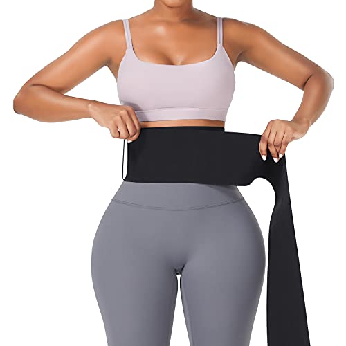 FeelinGirl Bandage Wrap Waist Trainer for Women Sauna Belt Long Torso Tummy Sweat Wraps Belly Body Shaper Waist Trimmer Belt (Black)