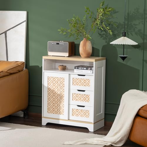 ALBAD Boho Storage Cabinet with Rattan Doors, 3 Drawers and Adjustable Shelf Buffet Cabinet, Sliding Door Coffee Bar Cabinet for Living Room, Dining Room, Entryway, Pantry by ALBAD - Image 2