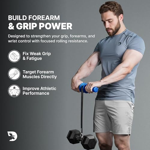 Image of DMoose Fitness Forearm Strengthener & Wrist Roller - Non-Slip Thicker Handles, 35 inch Durable Nylon Strap - Grip Trainer for Wrist, Hand & Forearm Muscles - Arm Exerciser for Strength Training & Rehab