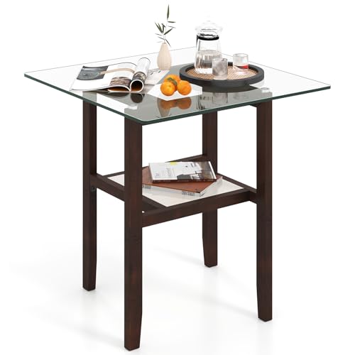 Tangkula square glass end table with lower storage shelf