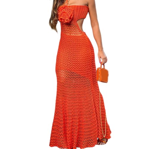 Vestido de playa de ganchillo largo y de punto con cuello halter transpirable