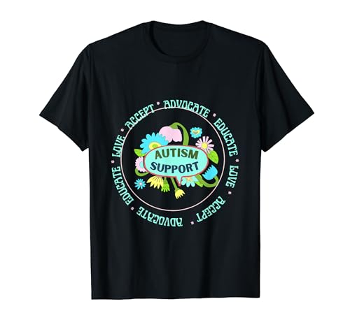 Apoyo para el autismo con colores y flores BOHO Retro Groovy Camiseta
