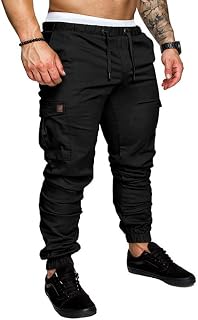 Mens Cargo Pants Casual Joggers Cotton Drawstring Sweatpants with 6 Pockets Hiking Outdoor Twill Track Pants