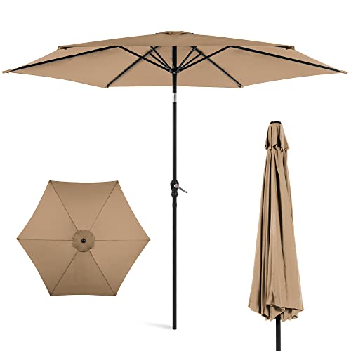 Best Choice Products 10Ft Outdoor Steel Polyester Market Patio Umbrella W/Crank, Easy Push Button, Tilt, Table Compatible - Tan #TOP29