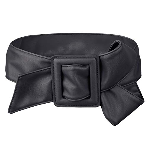 Samtree Adjustable Waist Dress Belt For Women, Solid Color Polyester Square Buckle Cinch Belts For Dress, Black #TOP12