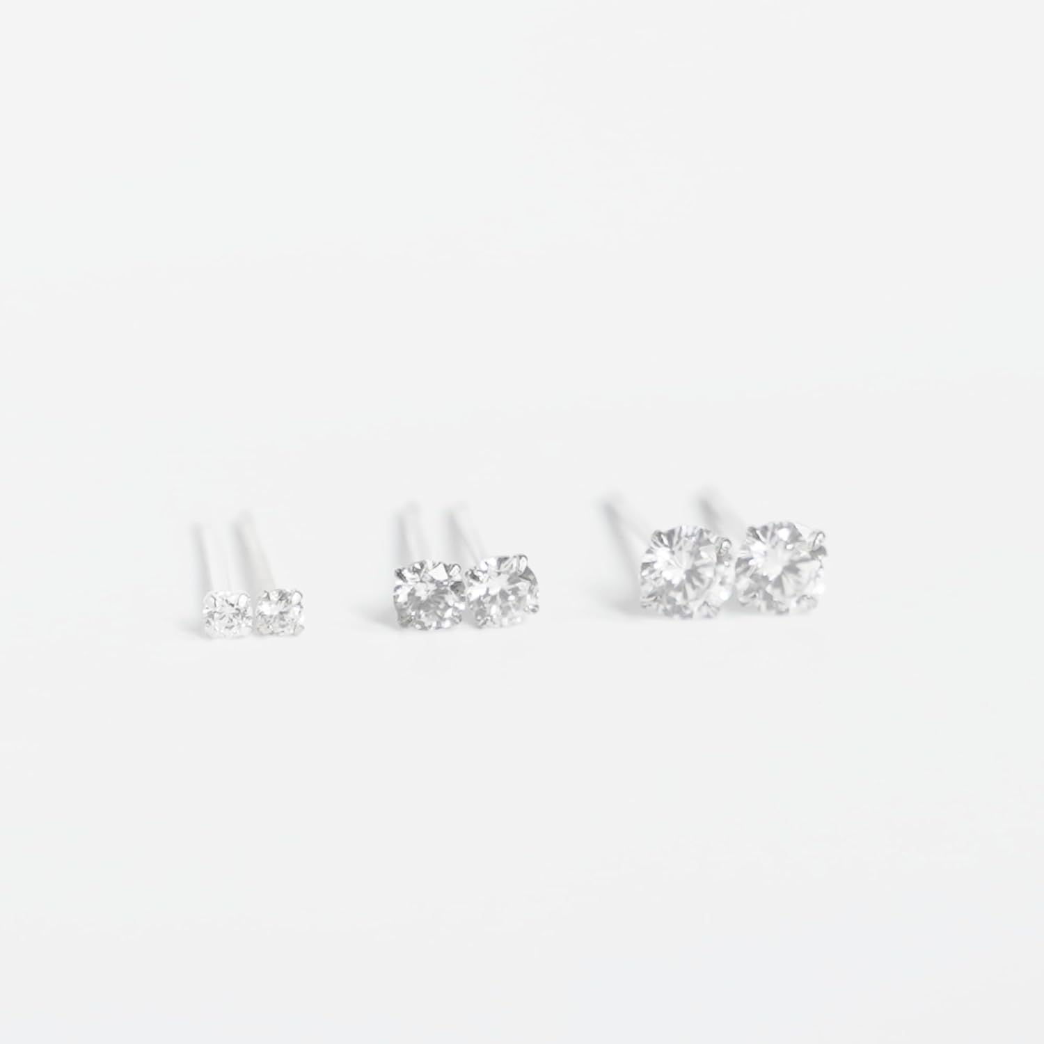 Sterling Silver 2mm 3mm 4mm Set Clear Round 4 Claw Cubic Zirconia Stud Earrings