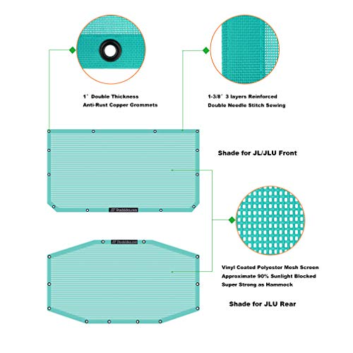 Shadeidea Sun Shade Top for Jeep Wrangler JL Unlimited (2018-2023) 4 Door Front and Rear 2 piece-Tiff Blue Mesh Screen Sunshade JLU Top Cover UV Blocker with Grab Bag- 10 Year Warranty - Thumbnail 3