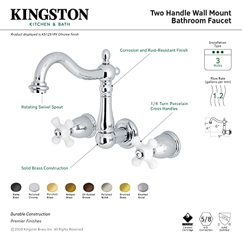 Kingston Brass KS1251PX 8"-Miscelatore Per Lavabo Per Montaggio A Parete, Cromato Lucido, 6-3/8" - 4