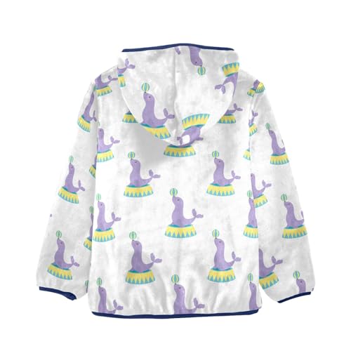 Circus Fur Seals Juggling Ball Girls Fleece Jacket Girls Fall Jacket Girls Zip Up Hoodie Girls Sherpa Jacket 2-10T2