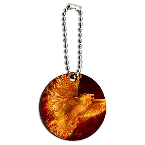 Graphics & More Phoenix Firebird Flaming Fire Bird Rising Fantasy Wood Wooden Round Keychain Key Chain Ring #TOP18