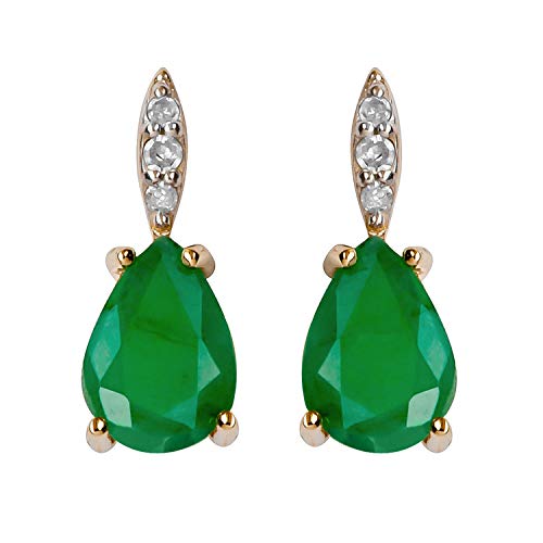 10K Yellow Gold Genuine Pear-Shape Emerald And Diamond Drop Earrings #TOP15