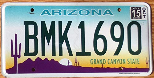 Arizona Grand Canyon State License Plate green numbers on green white yellow with Purple Desert flat non-embossed