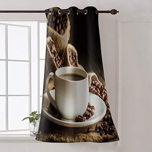 Cycoshower Blackout Curtain Room Darkening Window Curtain Coffee Cup With Coffee And Coffee Beans Grommet Ultra Soft Curtain For Wall Decor Home Decor- 54X84Inch #TOP3