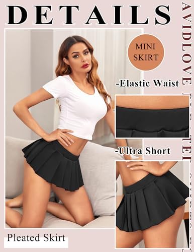 Avidlove Women Sexy Role Play Pleated Mini Skirt Ruffle Lingerie for Schoolgirl Black S — view 4