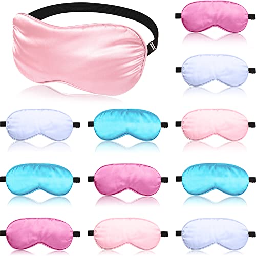 12 Pieces Silk Sleep Mask Pure Silk Kids Sleep Eye Mask With Adjustable Strap Soft And Smooth Eye Mask Eye Cover For Sleeping Blocking Out Lights Girls Men And Women (Assorted Colors) #TOP12