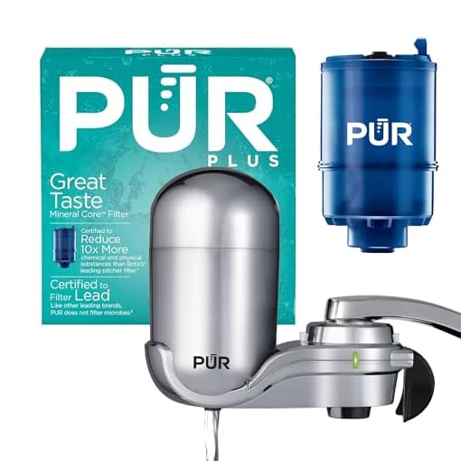 PUR PLUS Faucet Mount Water Filtration System, Chrome – Vertical Faucet Mount Water Filter for Sink – Crisp, Great-Tasting Filtered Water, FM3700
