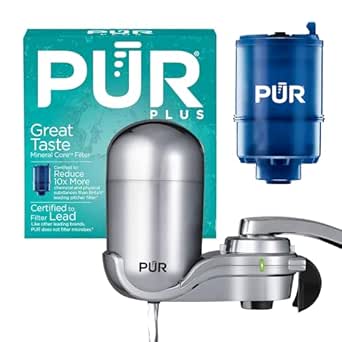 PUR Plus Vertical Faucet Mount Water Filtration System, Lead-Reducing Filter, Chrome