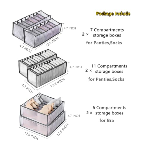 6 Pack Underwear Organizer, Drawer Organizer And Storage For Clothes, Foldable Washable Clothes Drawer Organizer, Clothing Organizer Drawer Divider 6/7/11 Compartments For Bra, Socks And Panties #TOP1