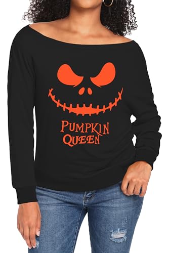 AM CLOTHES Sweatshirt for Women Off The Shoulder Tops Long Sleeve Sweatshirts Oversized Sweaters Shirts 3X-Large Pumpkin — view 2