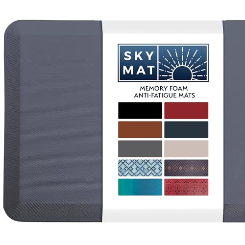 Sky Solutions Anti Fatigue Floor Mat - 3/4" Thick Cushioned Kitchen Rug, Standing Desk Mat - Comfort at Home, Office, Garage - Non Slip, Durable and Stain Resistant (20" x 32", Light Gray)