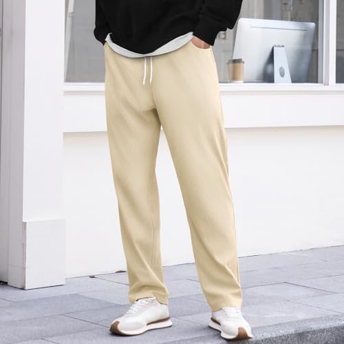 Mens Corduroy Casual Pants Joggers Cargo Pants Drawstring Elastic Waist Baggy Sweatpants with Pockets4