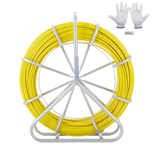 VEVOR Fish Tape Fiberglass, 600 ft, 5/16 in, Duct Rodder Fishtape Wire Puller, Cable Running Rod with Steel Reel Stand, 3 Pulling Heads, Fishing Tools for Walls and Electrical Conduit, Non-Conductive by VEVOR - Used condition - US$121.81