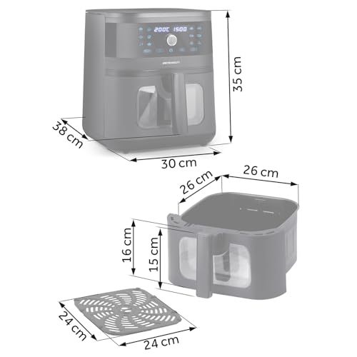 Berdsen Frytkownica Beztłuszczowa XXL 8L - Airfryer z Okienkiem i Ekranem Dotykowym - 1700W - 12 Programów - Zdrowo bez Tłuszczu - Czarna