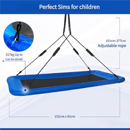 Verahaus 60-Inch Heavy-Duty Rectangle Platform Swing for Backyards - 700lb Capacity Waterproof Outdoor, Kids & Adults Tree Swing, 900D Oxford Polyester, Alloy Steel Frame (Blue)
