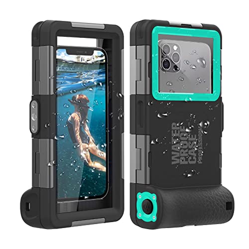 (2nd Gen) Universal Phone Waterproof Case for Most of Samsung Galaxy and iPhone Series, 50ft Underwater Photography Waterproof Housing, Diving Case for Surfing Snorkeling Video (Black + Teal)