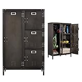 MIIIKO Steel Wardrobe Cabinet Locker, 47.3' Rustic Metal Storage Cabinet with Lockable Doors and...