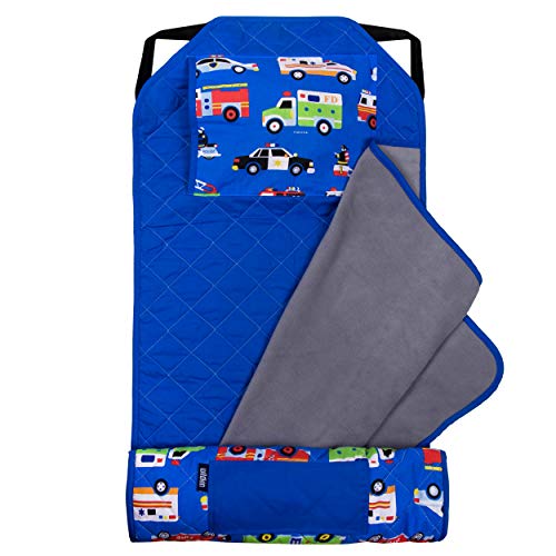 Image of Wildkin Modern Kids Nap Mat with Pillow for Boys - Cotton Blend, Elastic Straps, Toddler Sleep Mat for Daycare, Preschool, Kindergarten & Travel, Ages 3-7, Machine Washable - Heroes