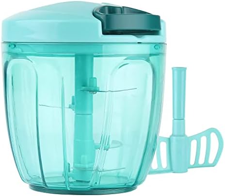 Cambom Manual Food Vegetable Chopper with 5 Blades, Easy Hand Pull Portable Garlic Crusher, Whisk and Smoothie Blender, 900ml (Blue) by Valuetools BPA Free