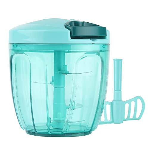 Image of Manual Food Processor Vegetable Chopper with 5 Blades, Easy Hand Pull Portable Garlic Crusher, Whisk and Smoothie Blender, 1000ml (Blue) by Valuetools
